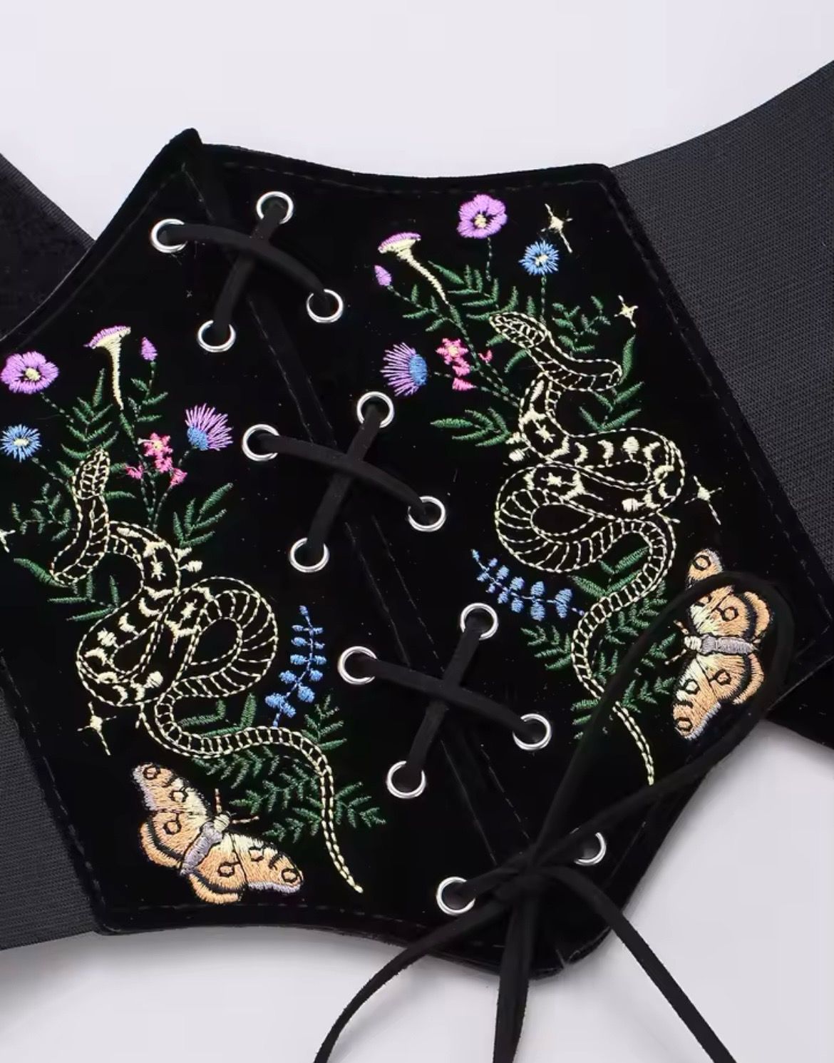 PU Leather Embroidered Corset Elastic Belt