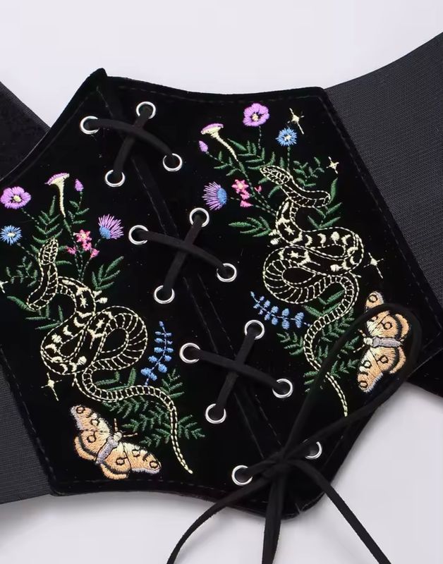 PU Leather Embroidered Corset Elastic Belt