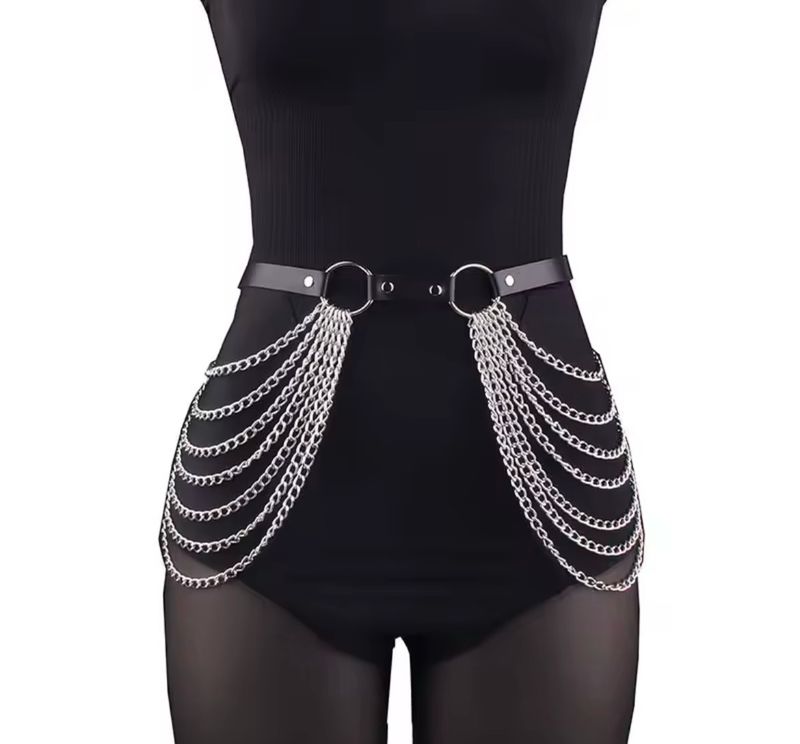 Leather Belt With Chain Wings