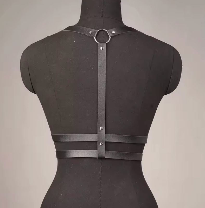 Black Double Leather Belt Chest Harness