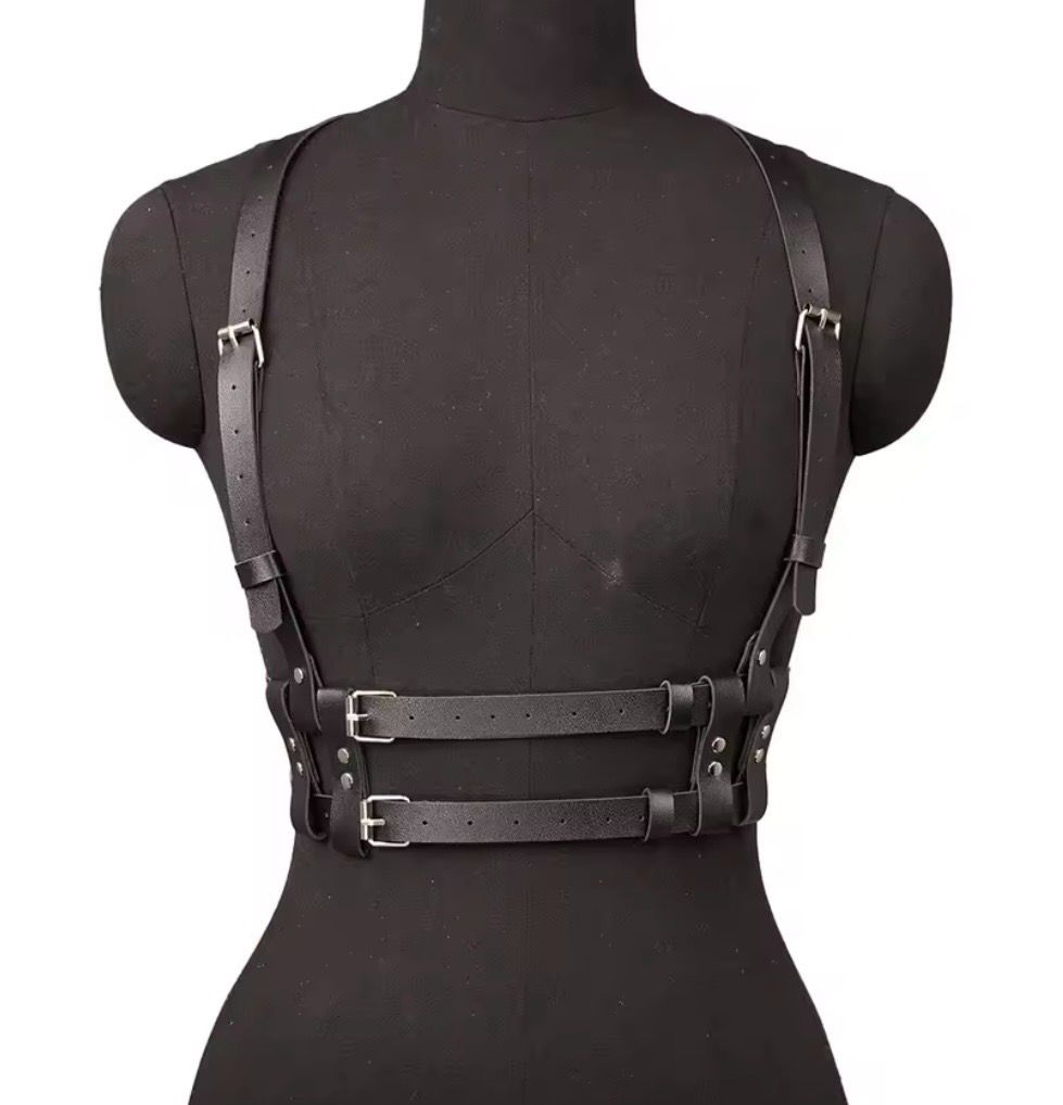 Black Double Leather Belt Chest Harness