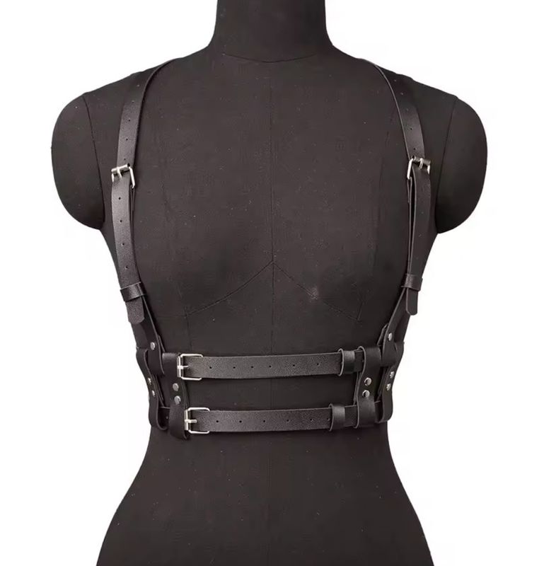 Black Double Leather Belt Chest Harness