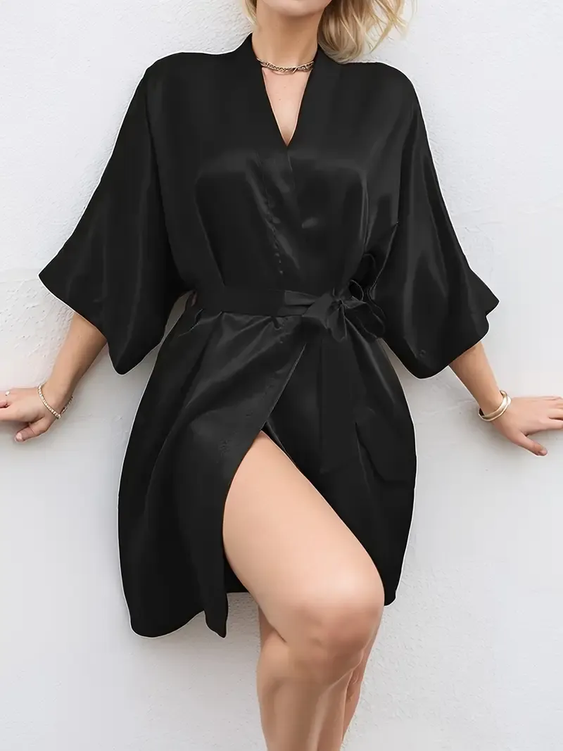 Black Satin Dressing Gown