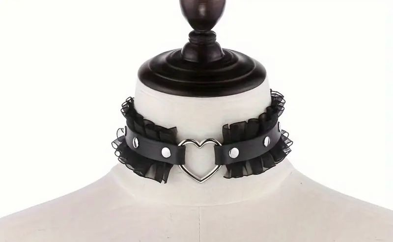 Leather Choker With Frill Black