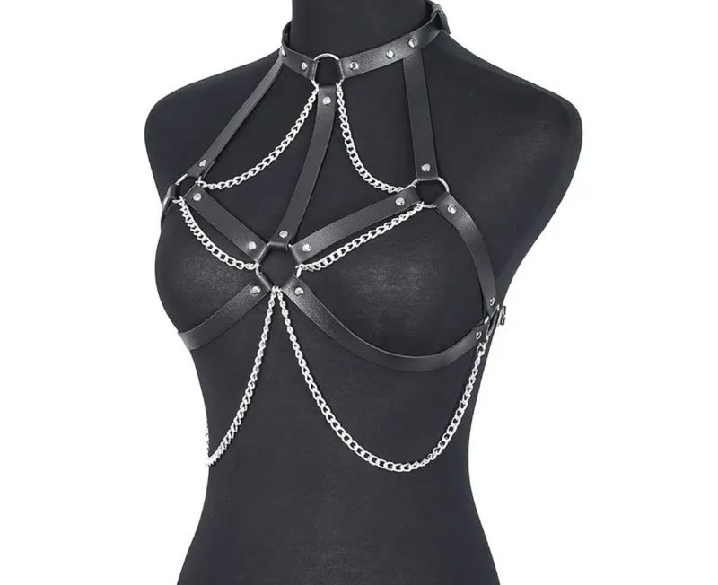 Leather Chest Harness With Chains