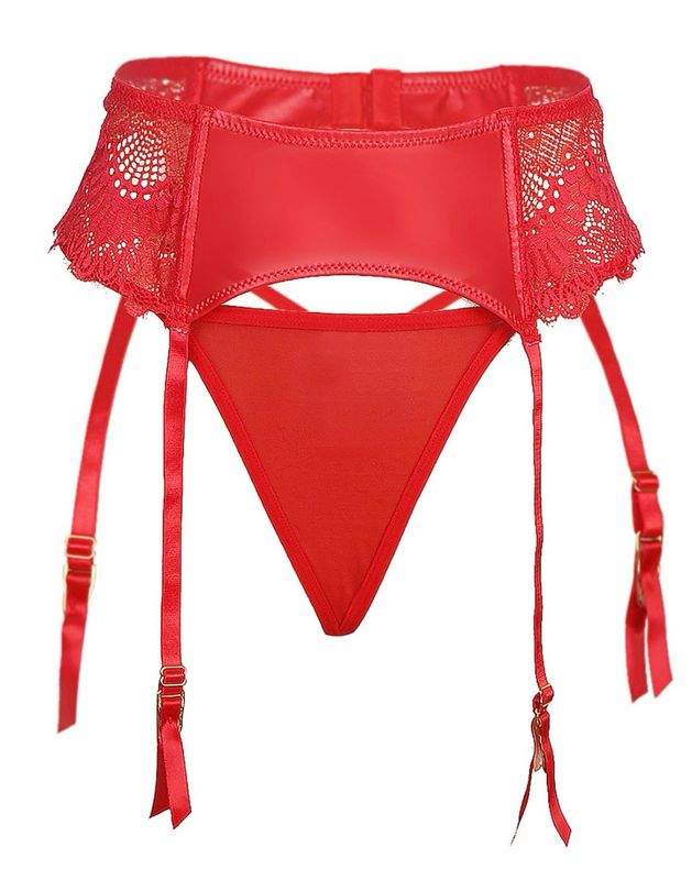 Red Faux Leather Suspenders Belt Set Plus Size