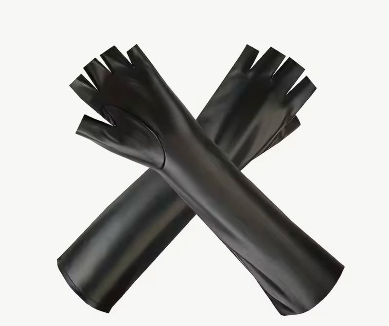 Long Fingerless Black Gloves