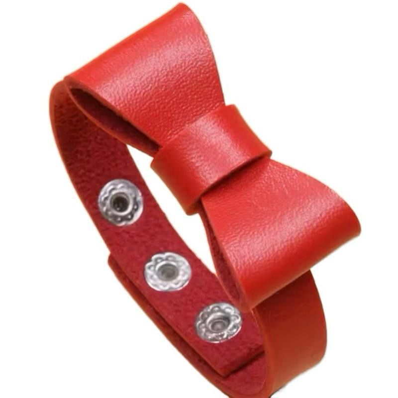 Leather Bracelet With Bow Red