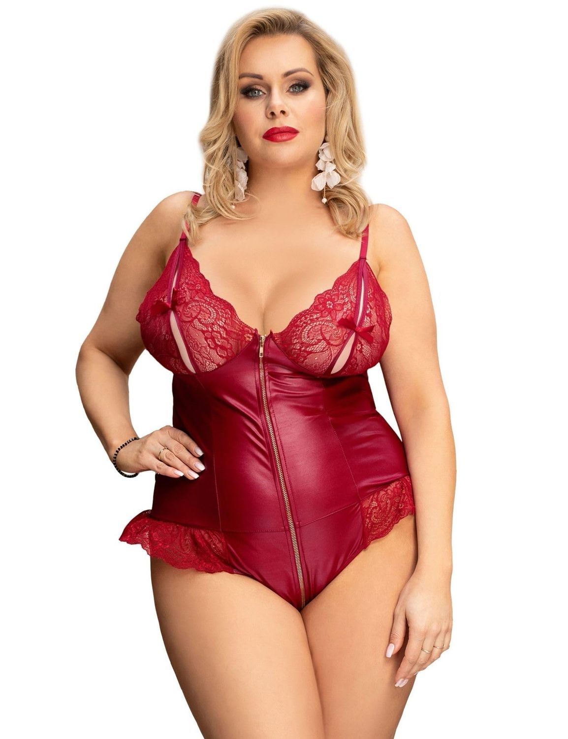 PU Leather Bodysuit Red
