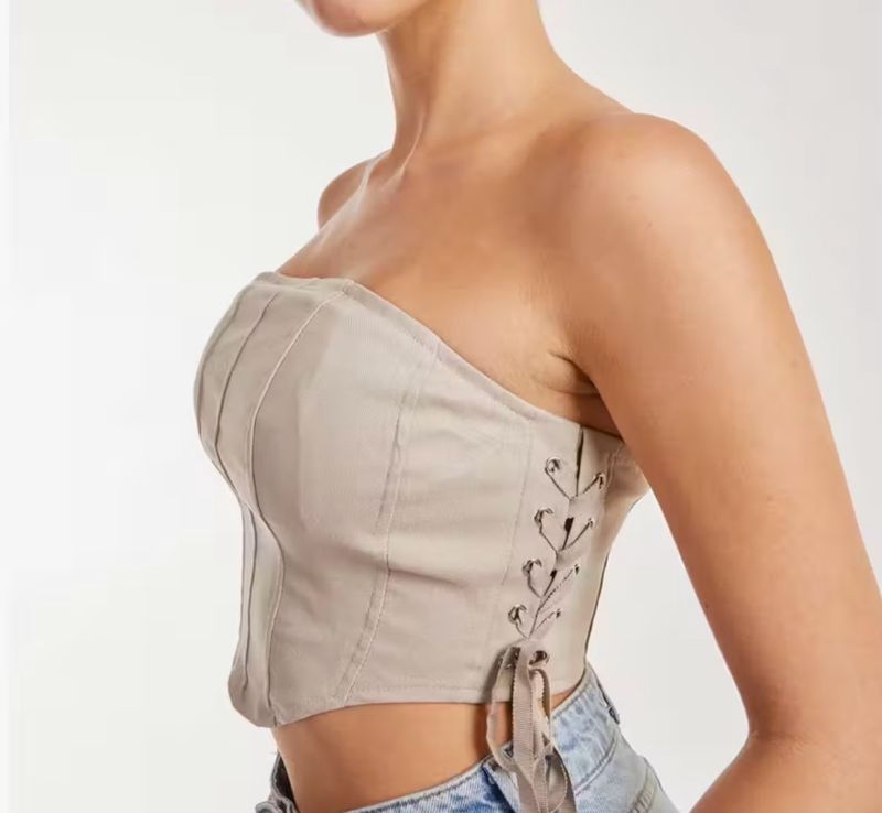 Lace Up Corset With Zip Stone