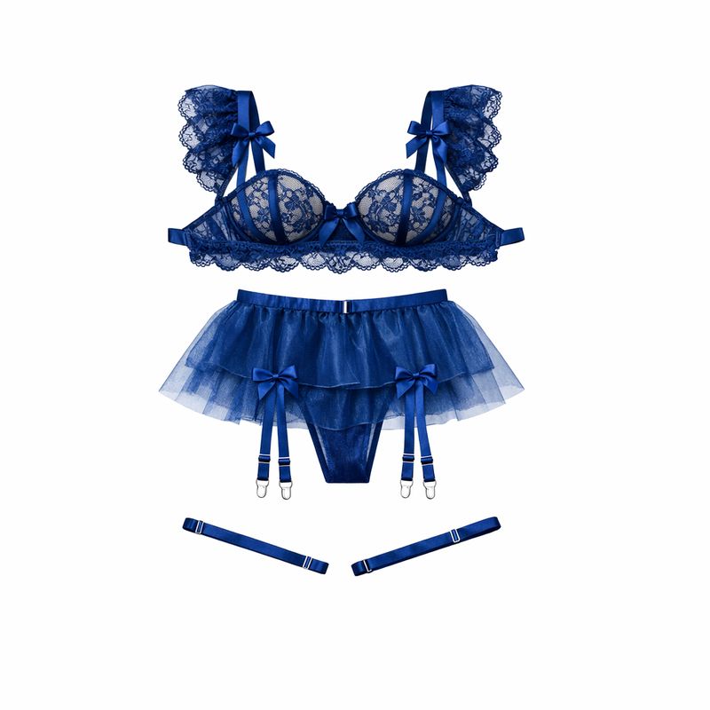 Lace Lingerie Set with Garter Belt and Sexy Tutu Skirt Navy