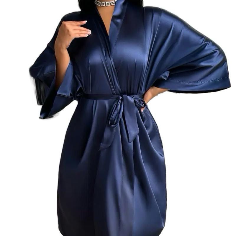 Satin Dressing Gown Navy