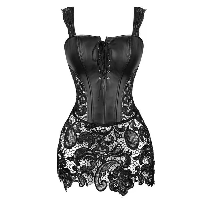 Leather Corset Dress Black Plus Size