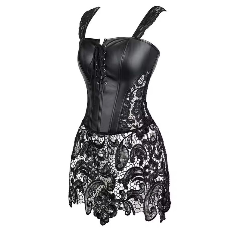 Leather Corset Dress Black Plus Size
