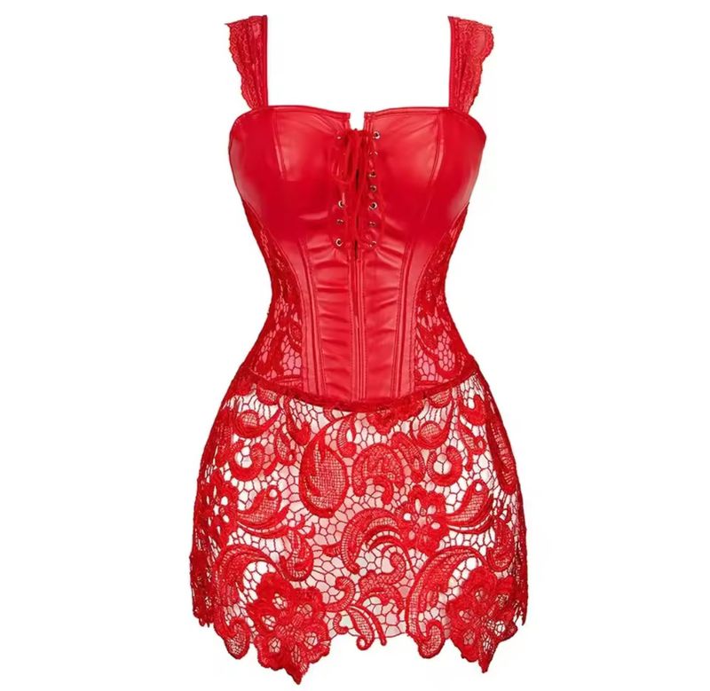Leather Corset Dress Red Plus Size
