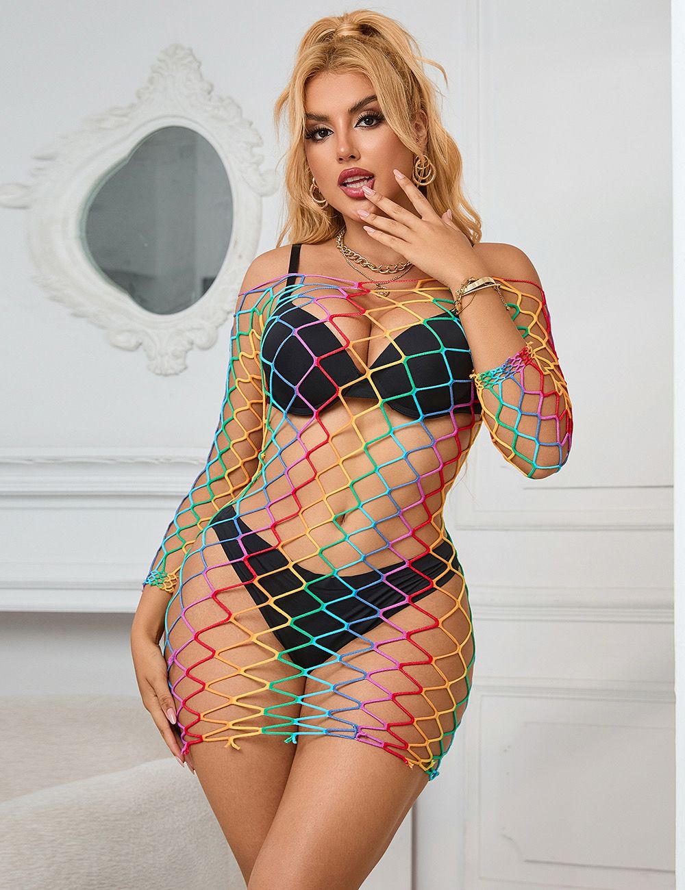 Rainbow Fishnet Dress