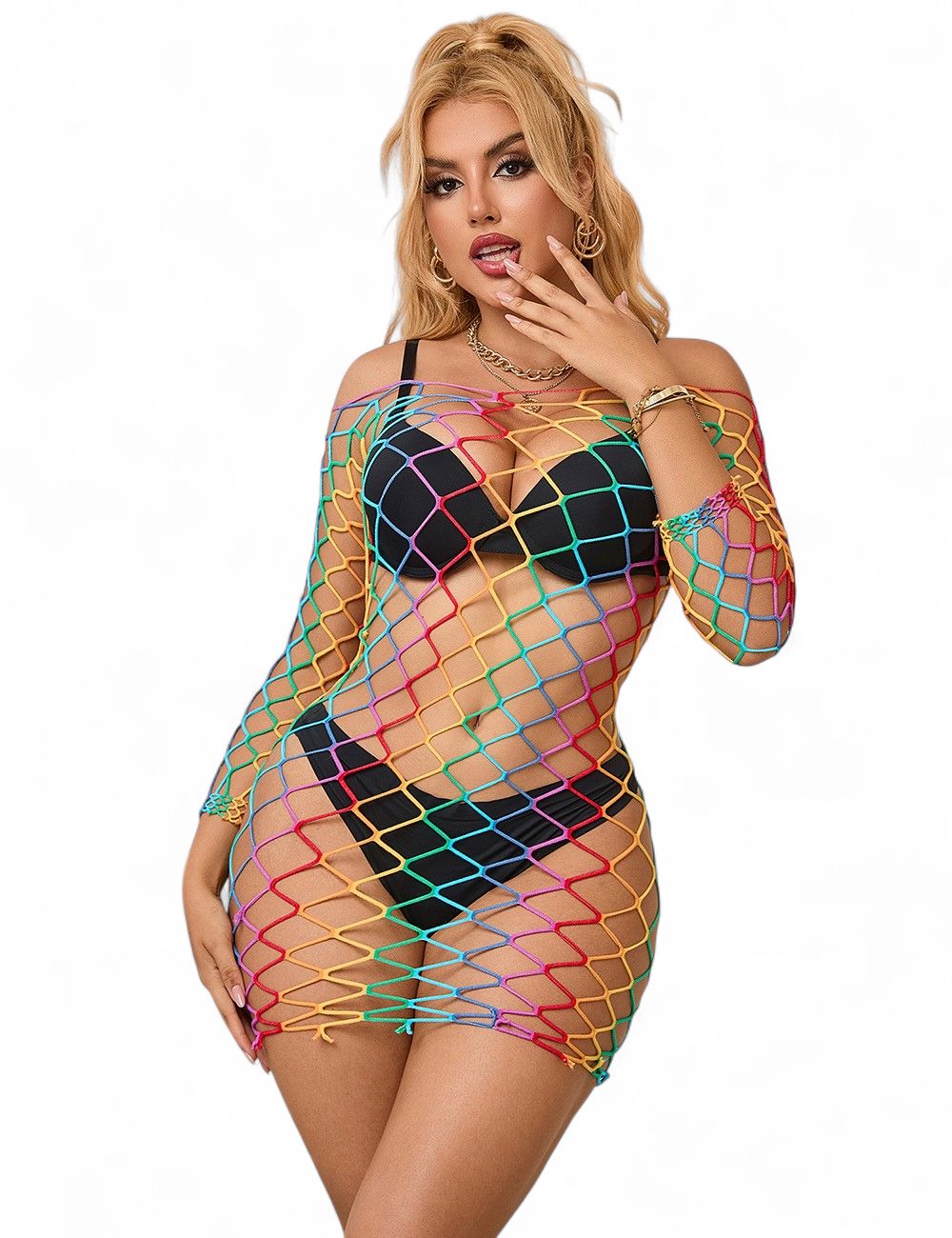 Rainbow Fishnet Dress