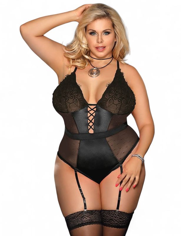 Satin Lace Bodysuit Black
