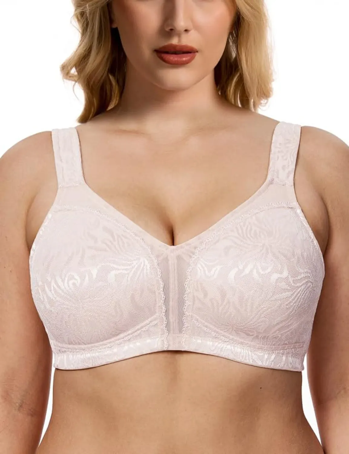 Full Coverage Wireless Bra Non-Padded Wide Strap Support Cream