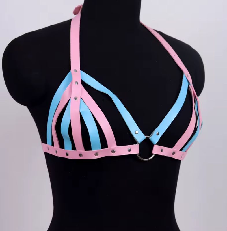 Chest Harness Bra Pink And Blue