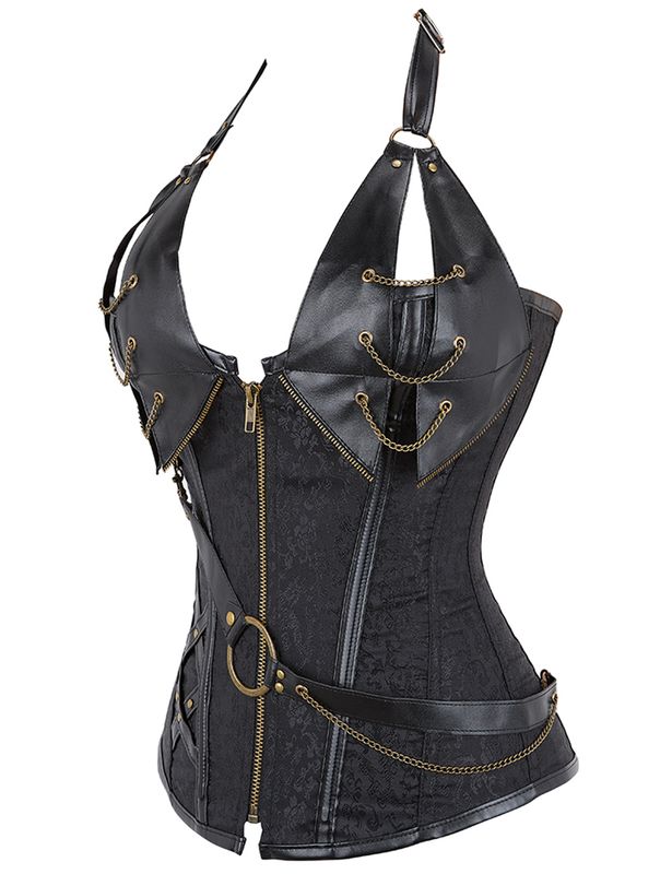 Faux Leather and Printed Fabric Corset