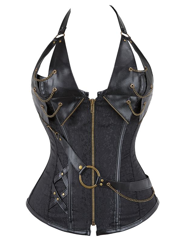 Faux Leather and Printed Fabric Corset