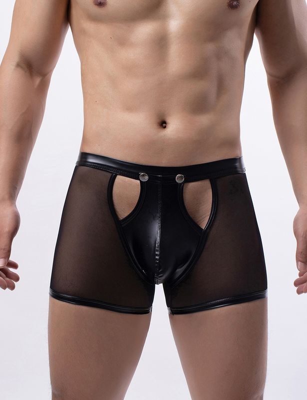 Mesh and Faux Leather Boxers Black