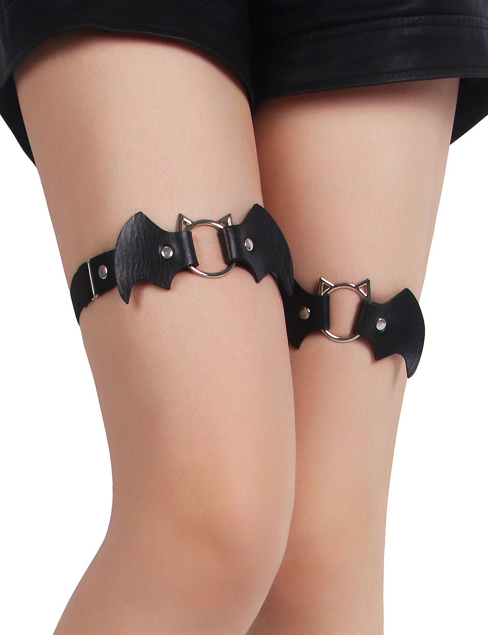 Leather Garter Bat Black