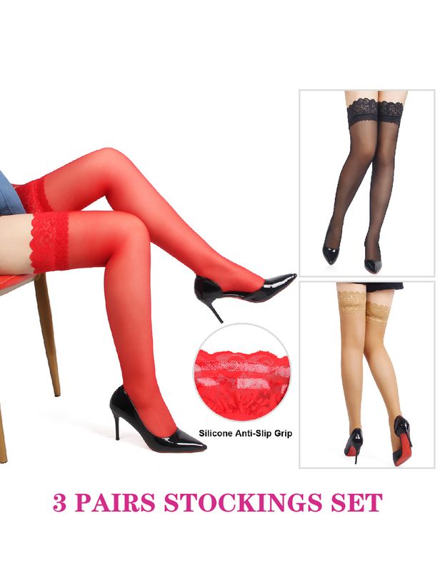 3 Pairs Stockings Hold Ups