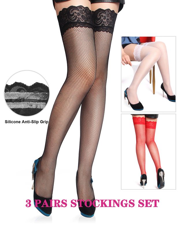 3 Pairs Fishnet Stockings Hold Ups