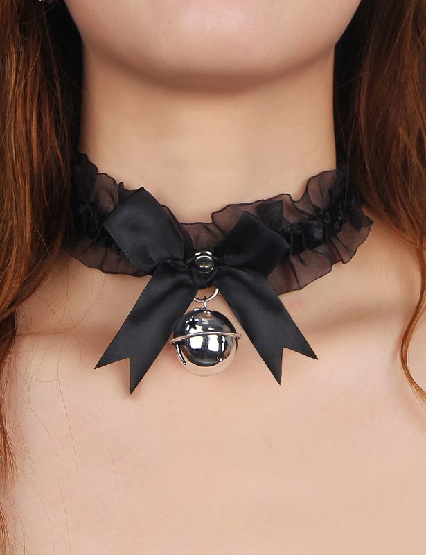 Sexy Lace Choker With Bell Black