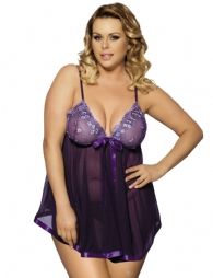 Sexy Rhinestone Babydoll Dark Purple