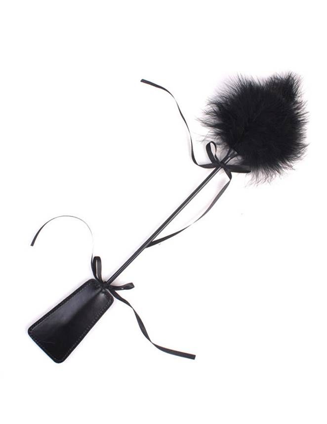 Leather Slapper Feather Whip Black