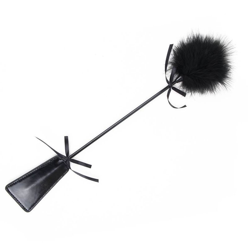 Leather Slapper Feather Whip Black
