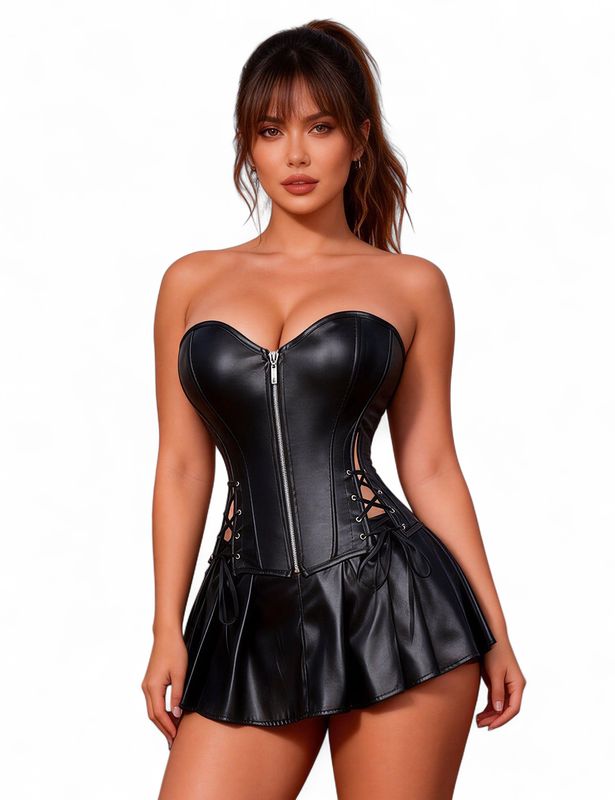 Leather Corset With Skirt Black