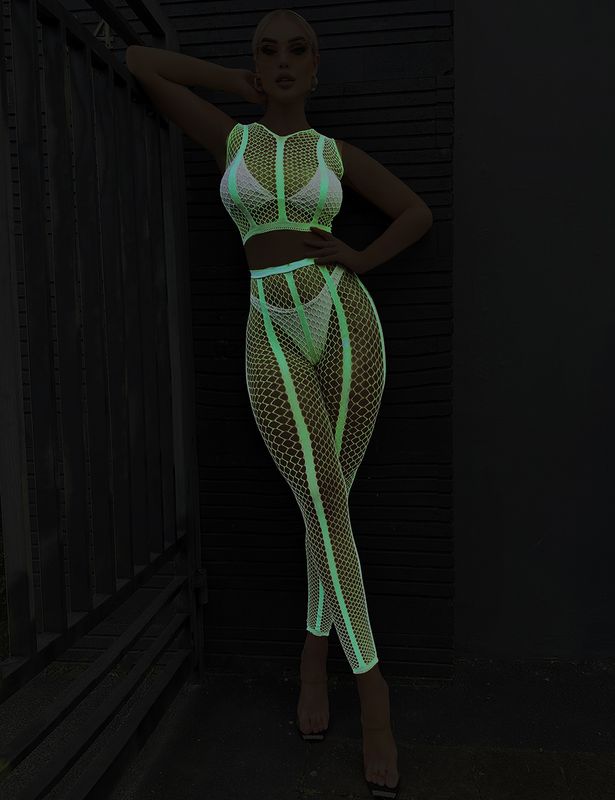 Glow in Dark Sexy Luminous Sleeveless Two Pieces Bodystocking