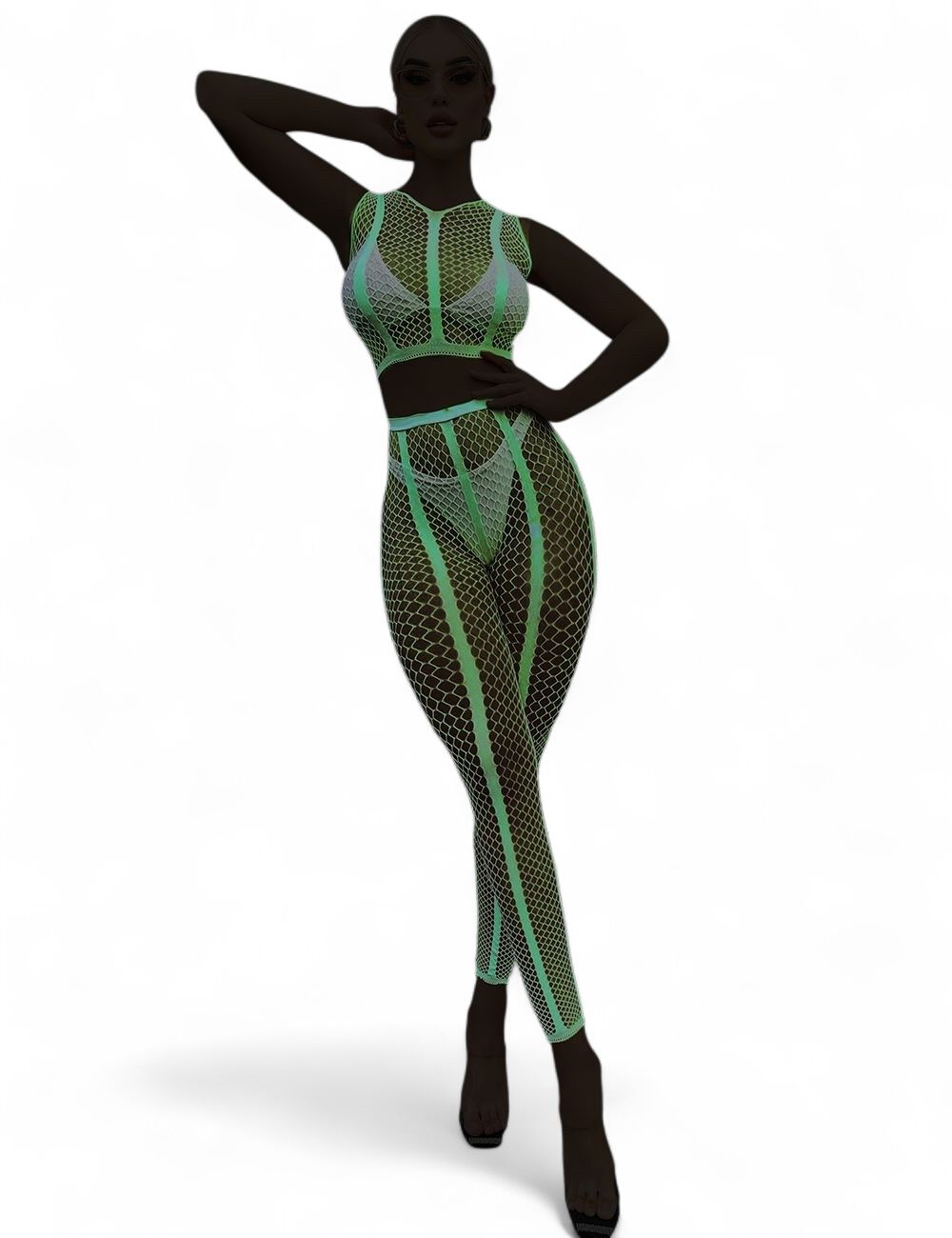 Glow in Dark Sexy Luminous Sleeveless Two Pieces Bodystocking