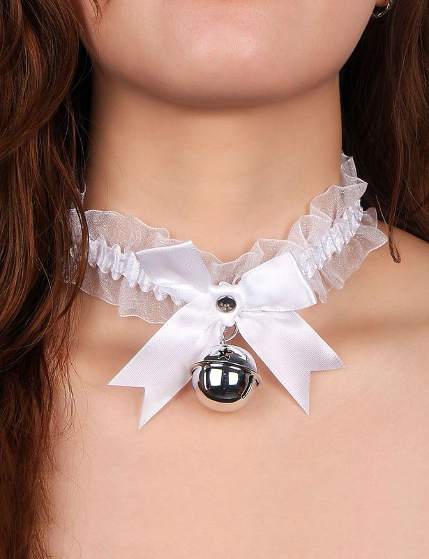 Sexy Lace Choker With Bell Pink
