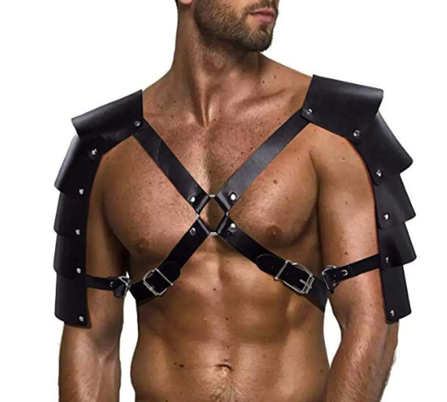 Faux Leather Chest Harness with Shoulder Armour
