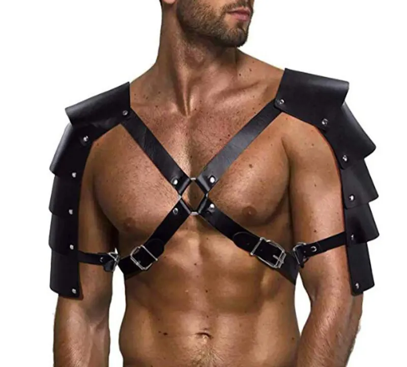 Faux Leather Chest Harness with Two Shoulders Armour