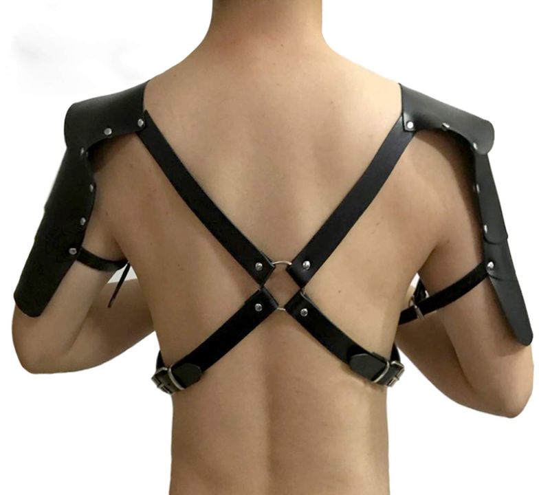 Faux Leather Chest Harness with Two Shoulders Armour