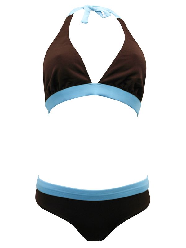 Colour Block Triangle Bikini Set Brown