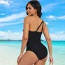 One Shoulder Swimsuit Shapewear Mesh Design Tummy Control  Black