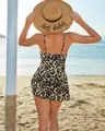 One Piece Swim Dress Tummy Control Leopard