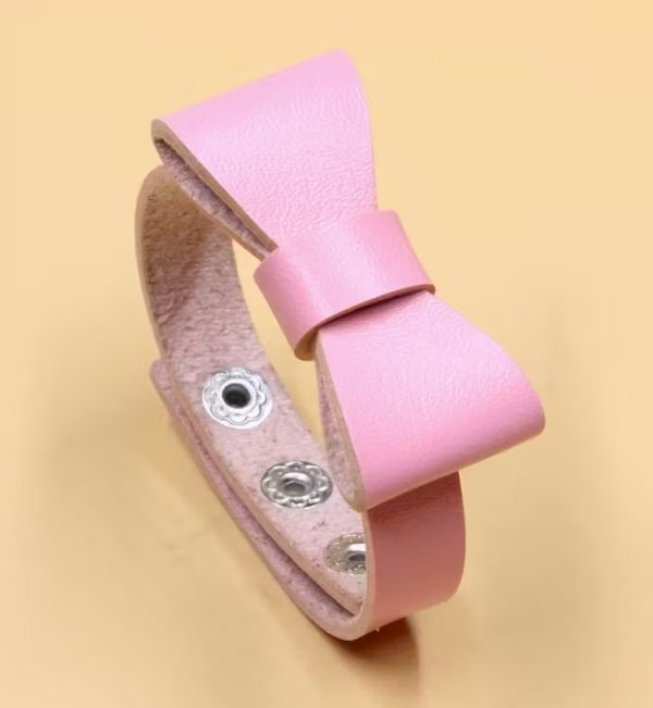 Leather Bracelet With Bow Pink