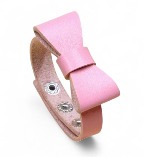 Leather Bracelet With Bow Pink