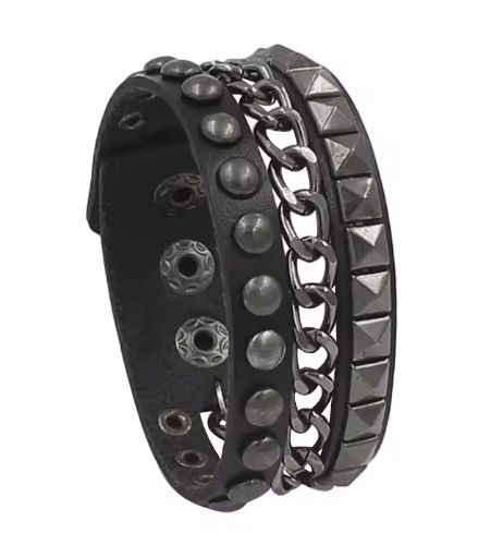 Leather  Bracelet Studs and Chain