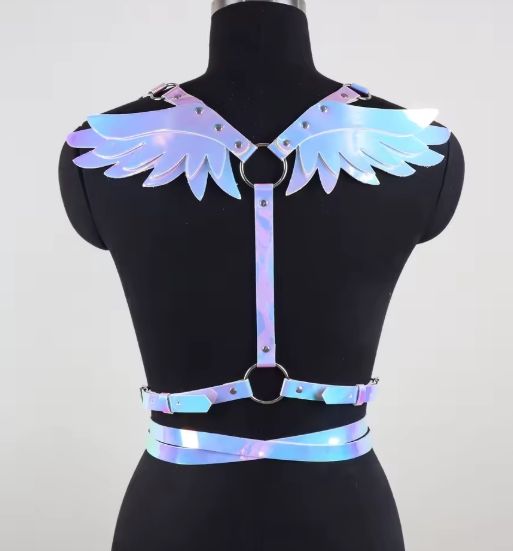 Leather Harness With Wings Holographic