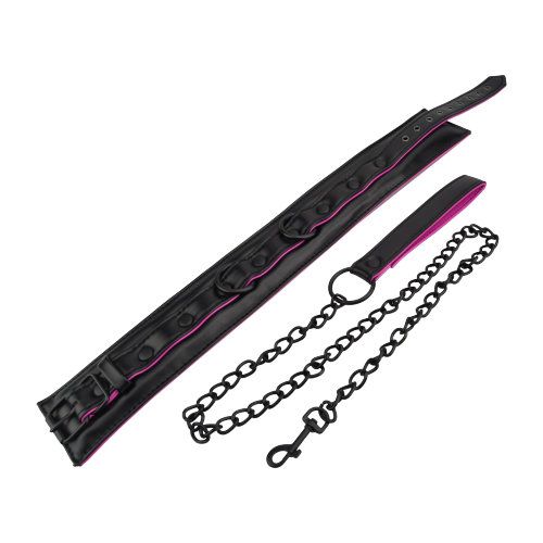 Bound to Please Pink &amp; Black Bondage Collar &amp; Leash