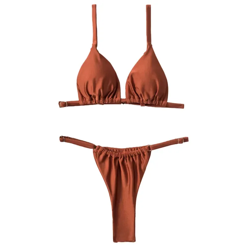 Bikini Set Glitter Thong Brown